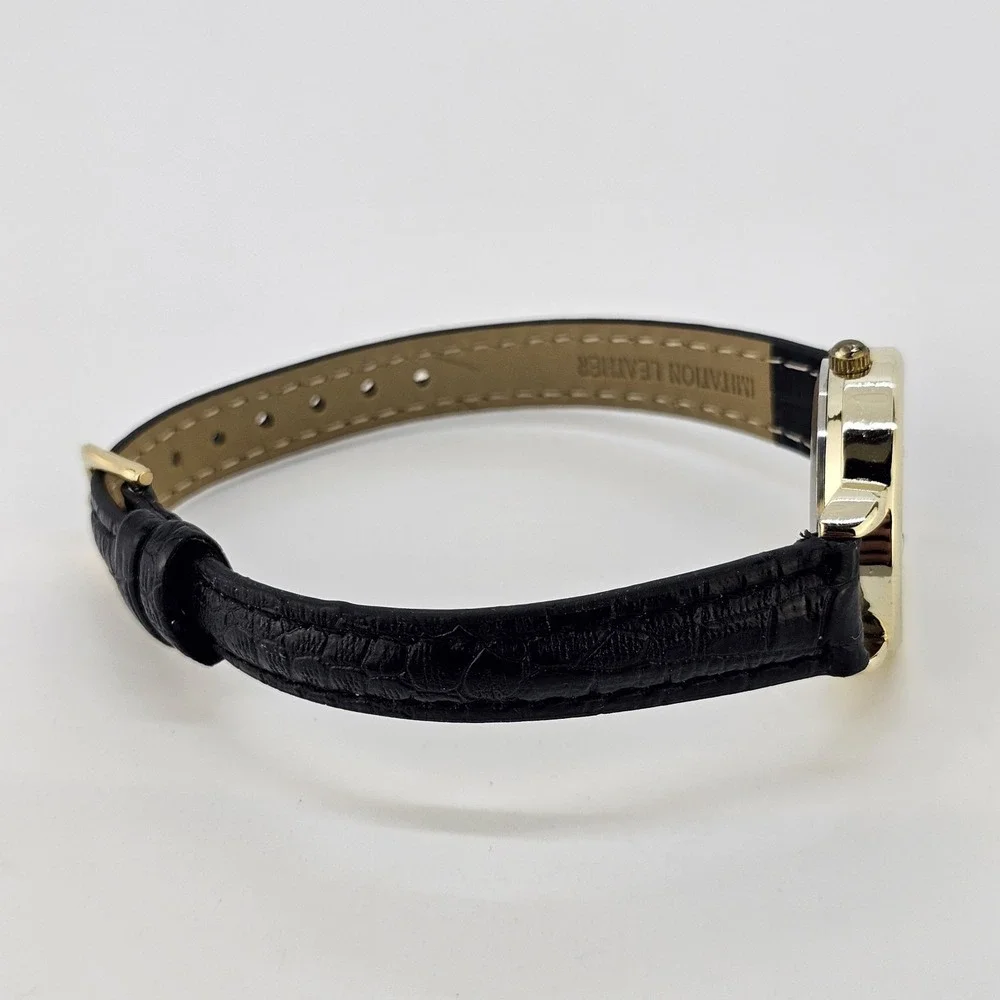 Women's Watch 28MM Cream Dial Black Faux Leather Bands NEW Battery